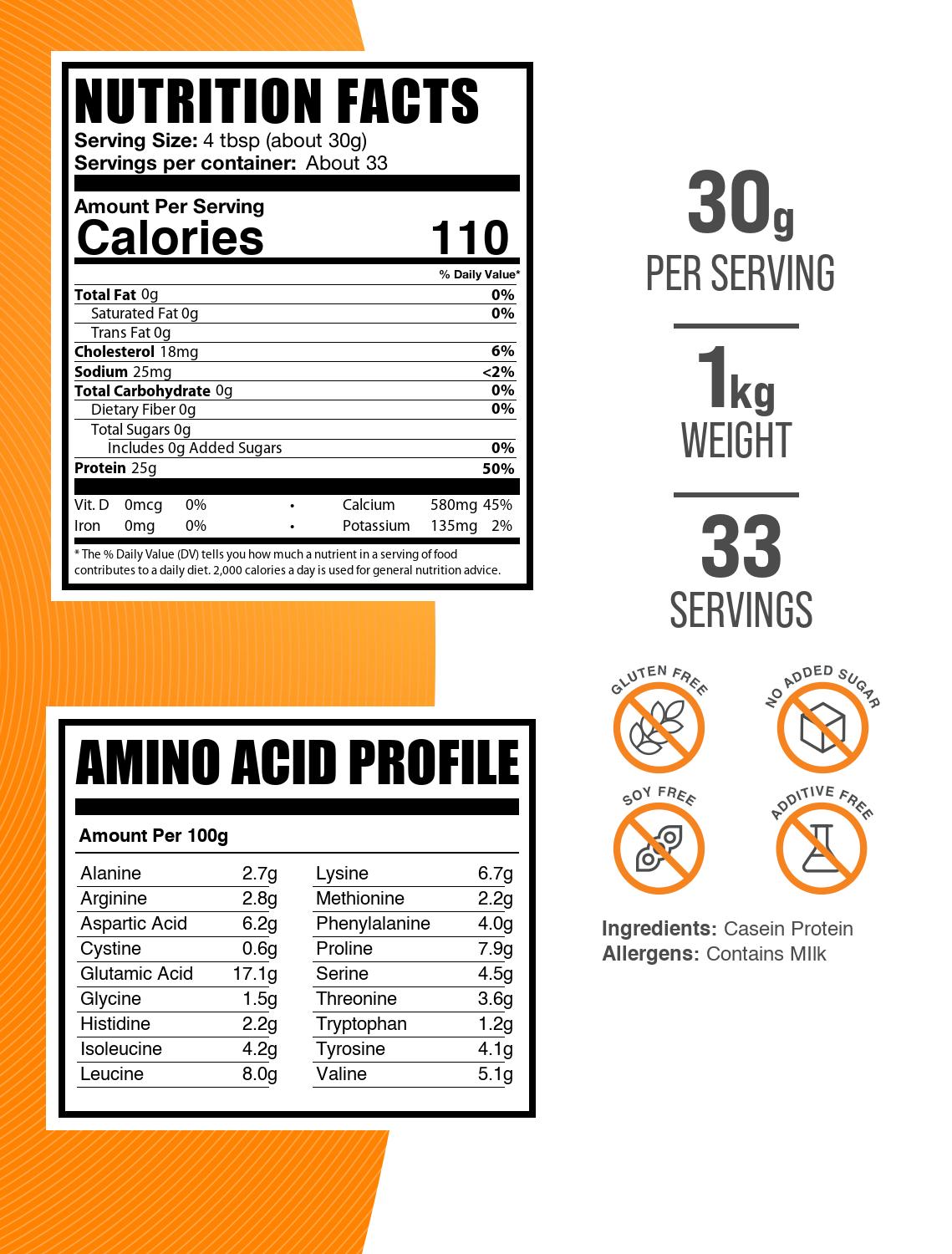 Casein Protein Powder 1kg Label