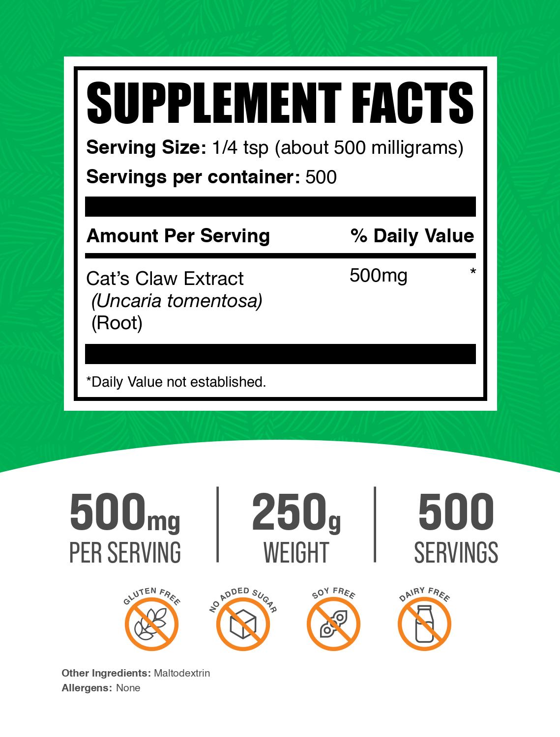 Cat's claw extract powder label 250g