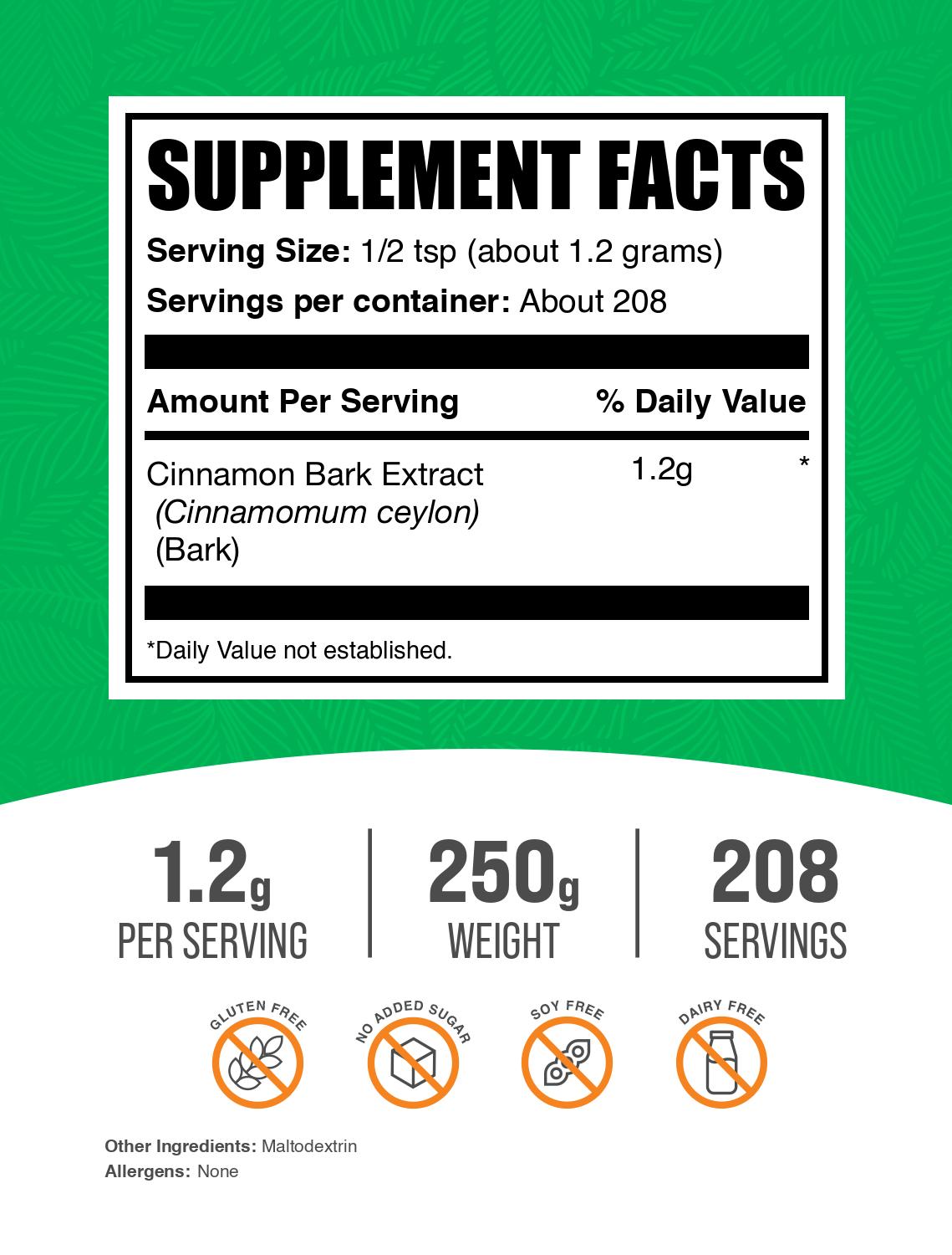 Cinnamon bark extract powder label 250g