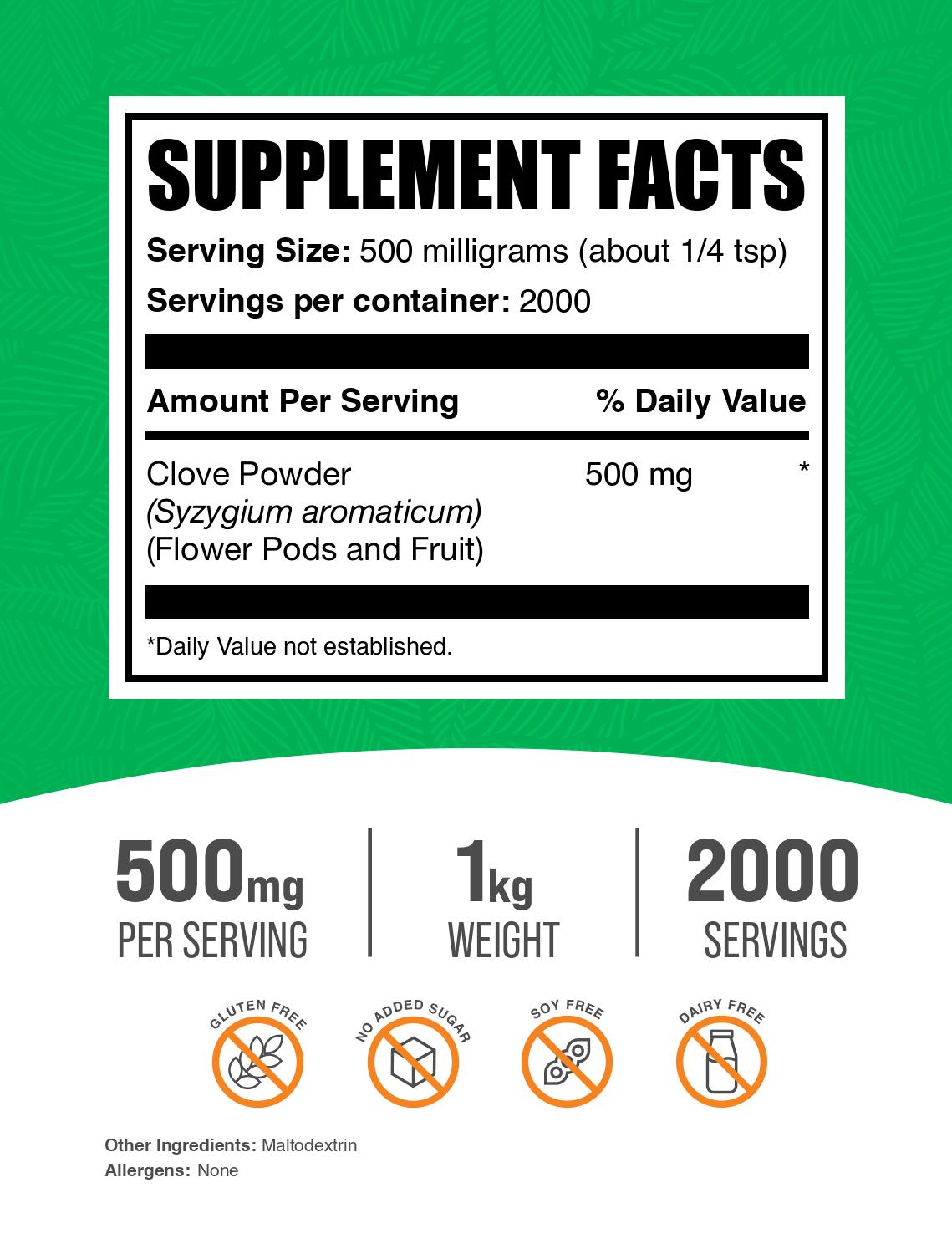 Clove powder label 1kg