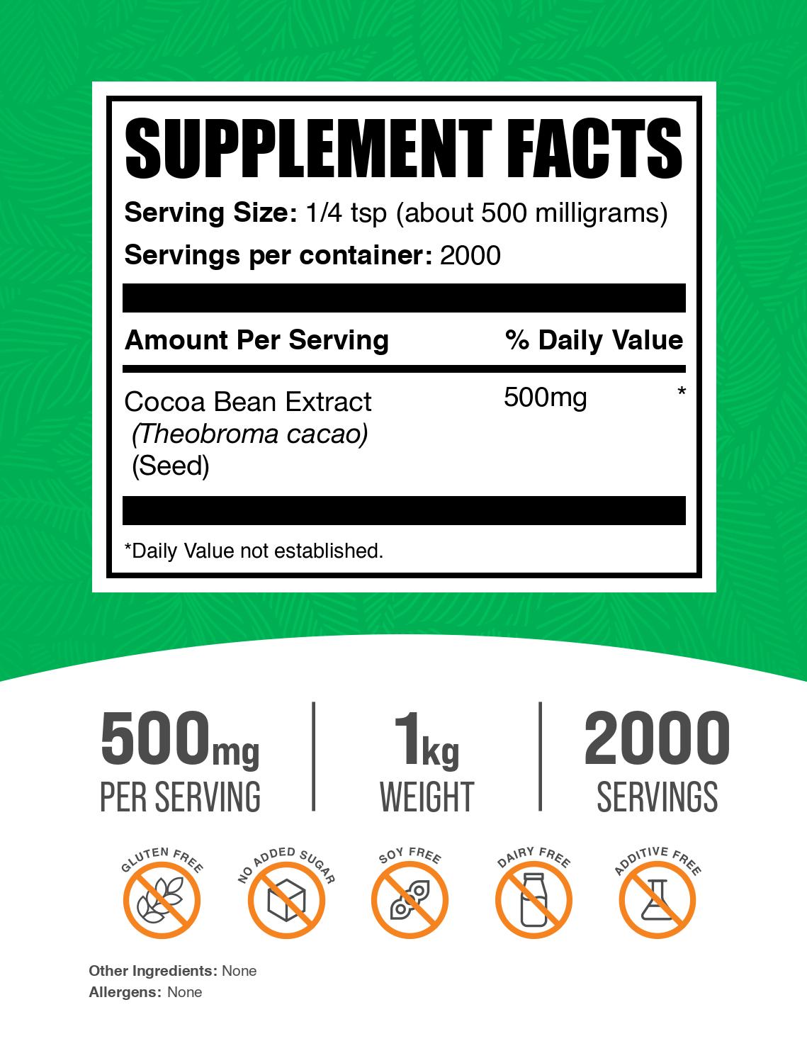 Cocoa bean extract powder label 1kg