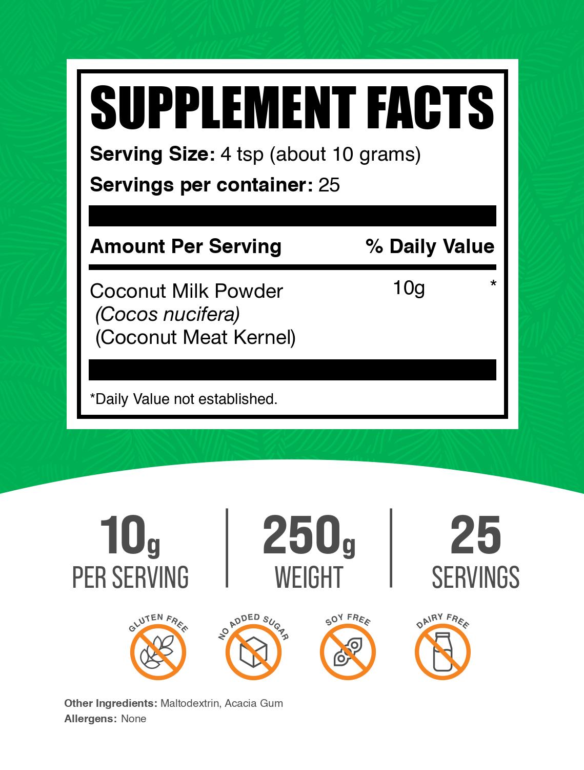 Coconut milk powder label 250g