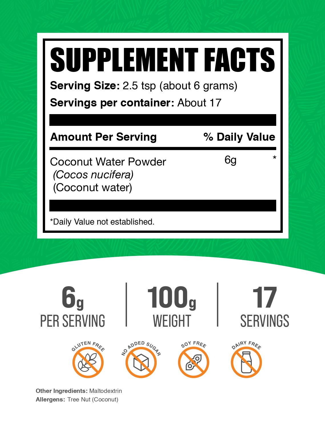 Coconut water powder label 100g