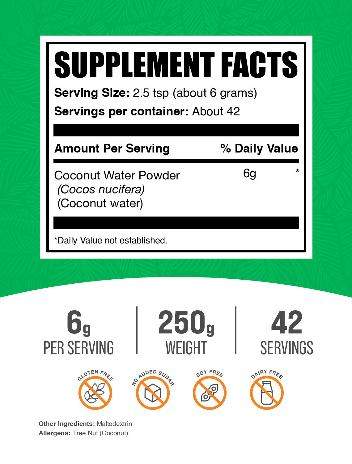 Coconut water powder label 250g