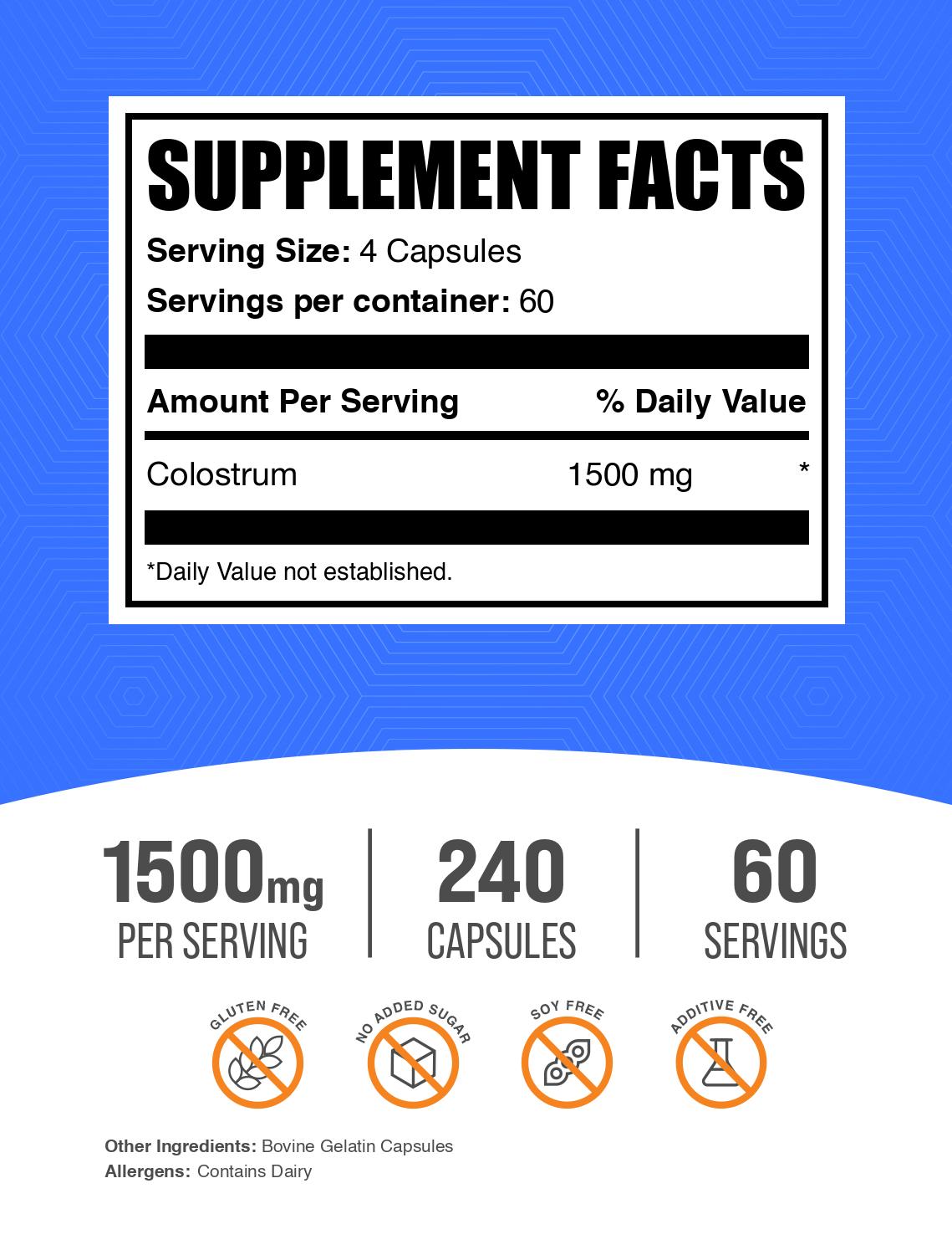 Colostrum capsules 240 ct label