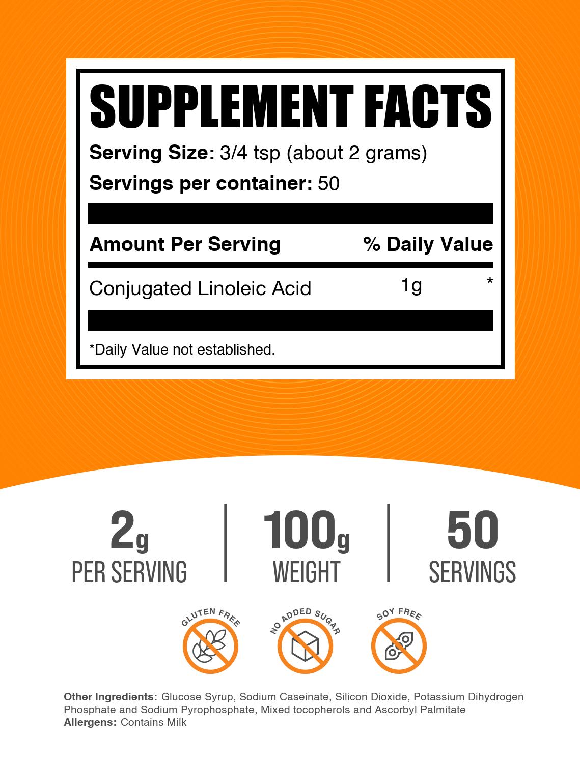 Conjugated Linoleic Acid CLA Powder 100g Label