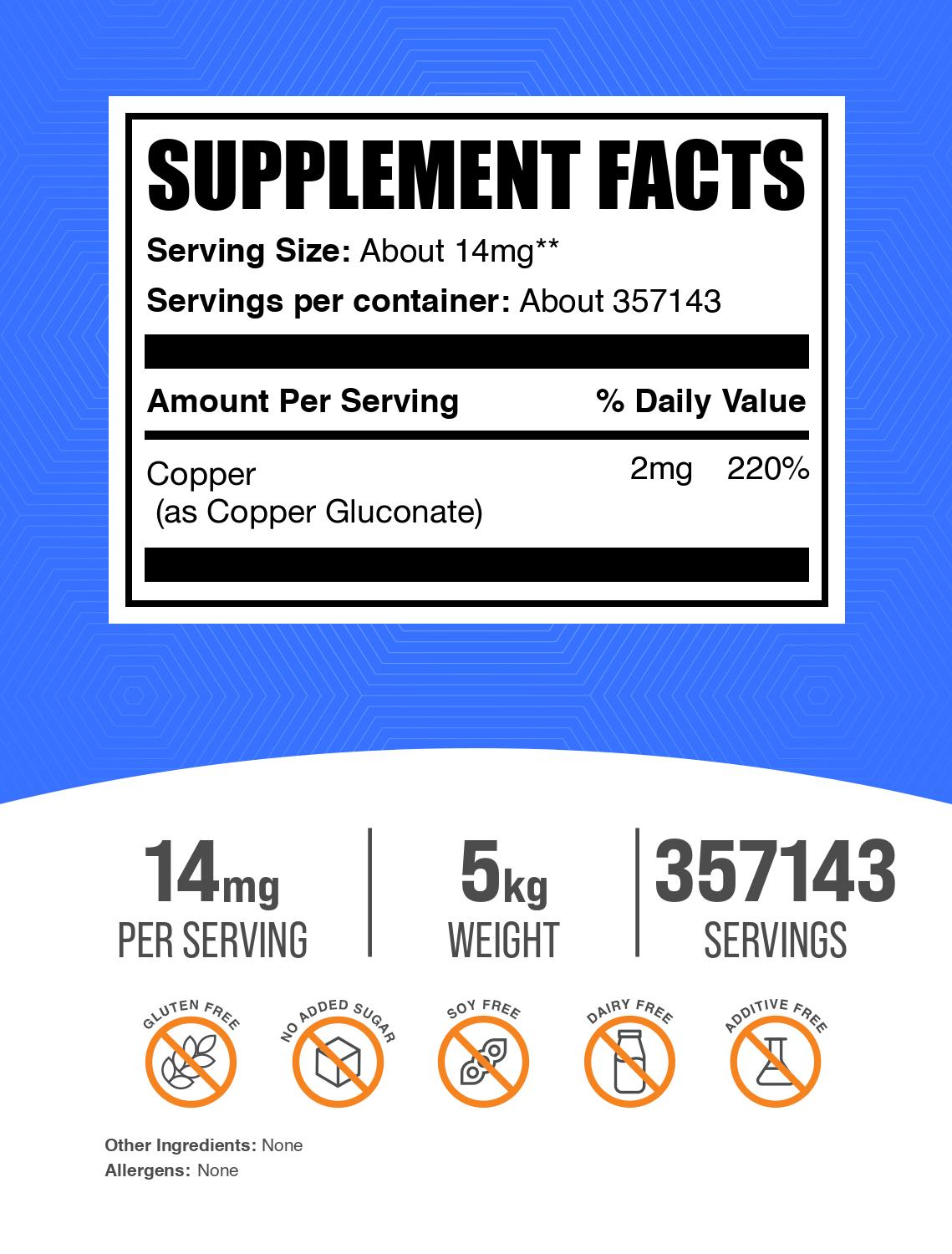 Copper gluconate powder label 5kg