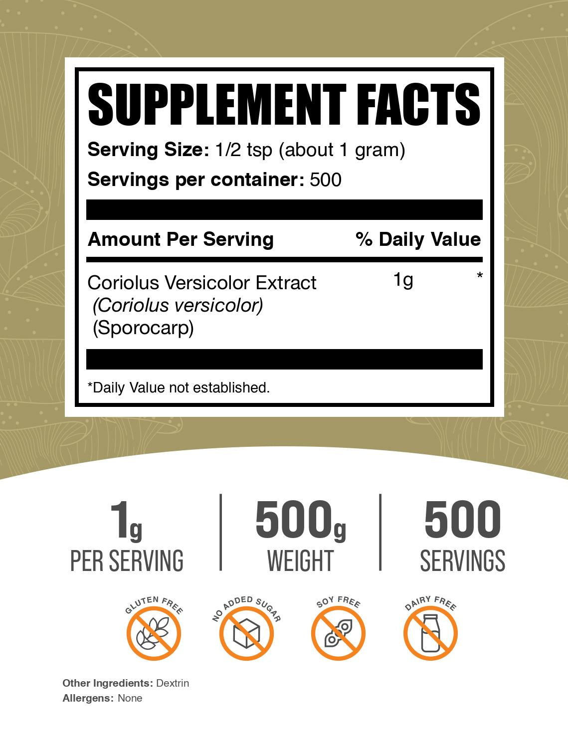 Turkey tail mushroom extract powder label 500g