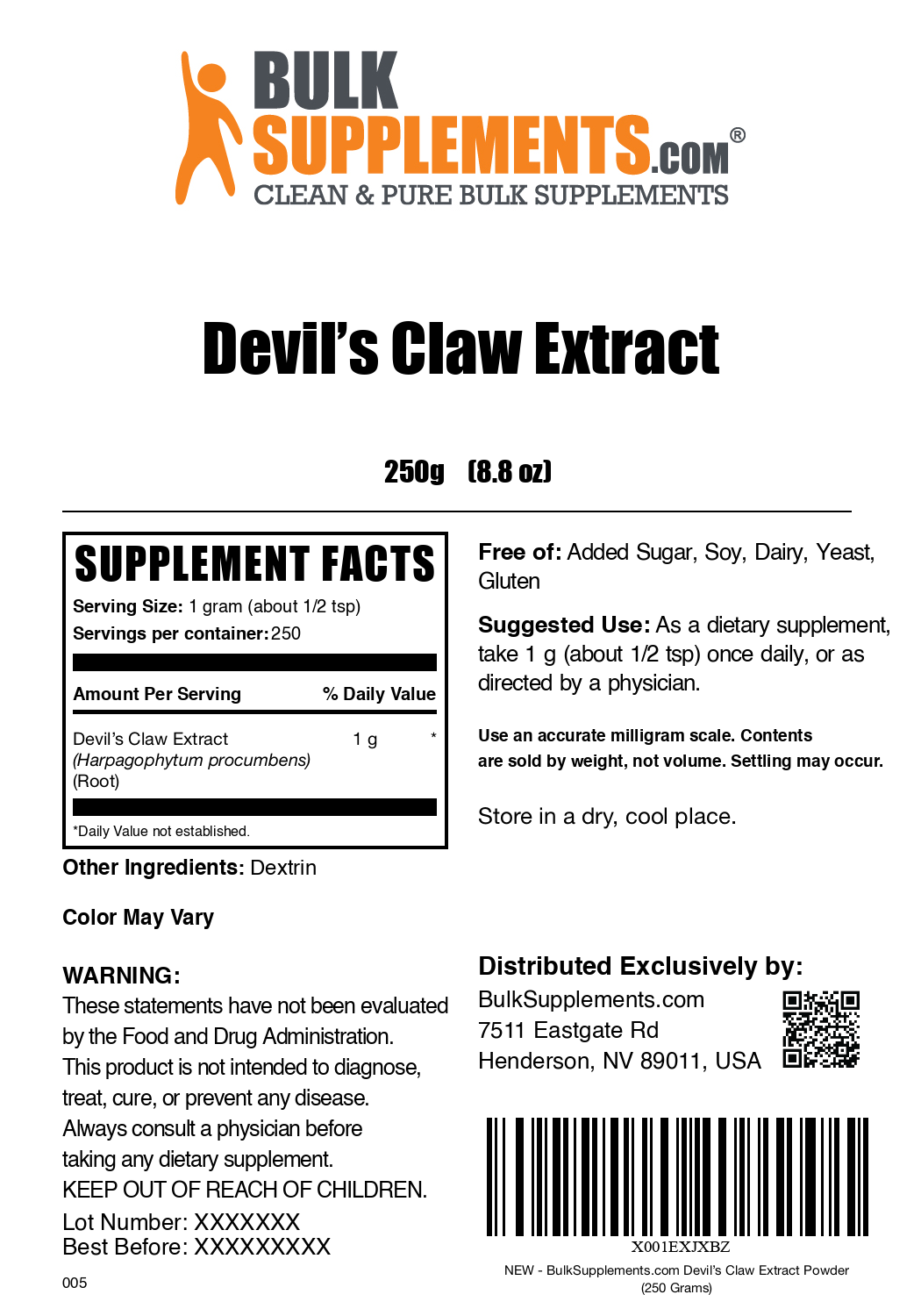 Devil's claw extract powder label 250g