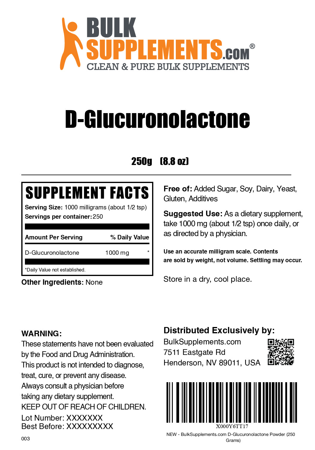 D-Glucuronolactone powder label 250g