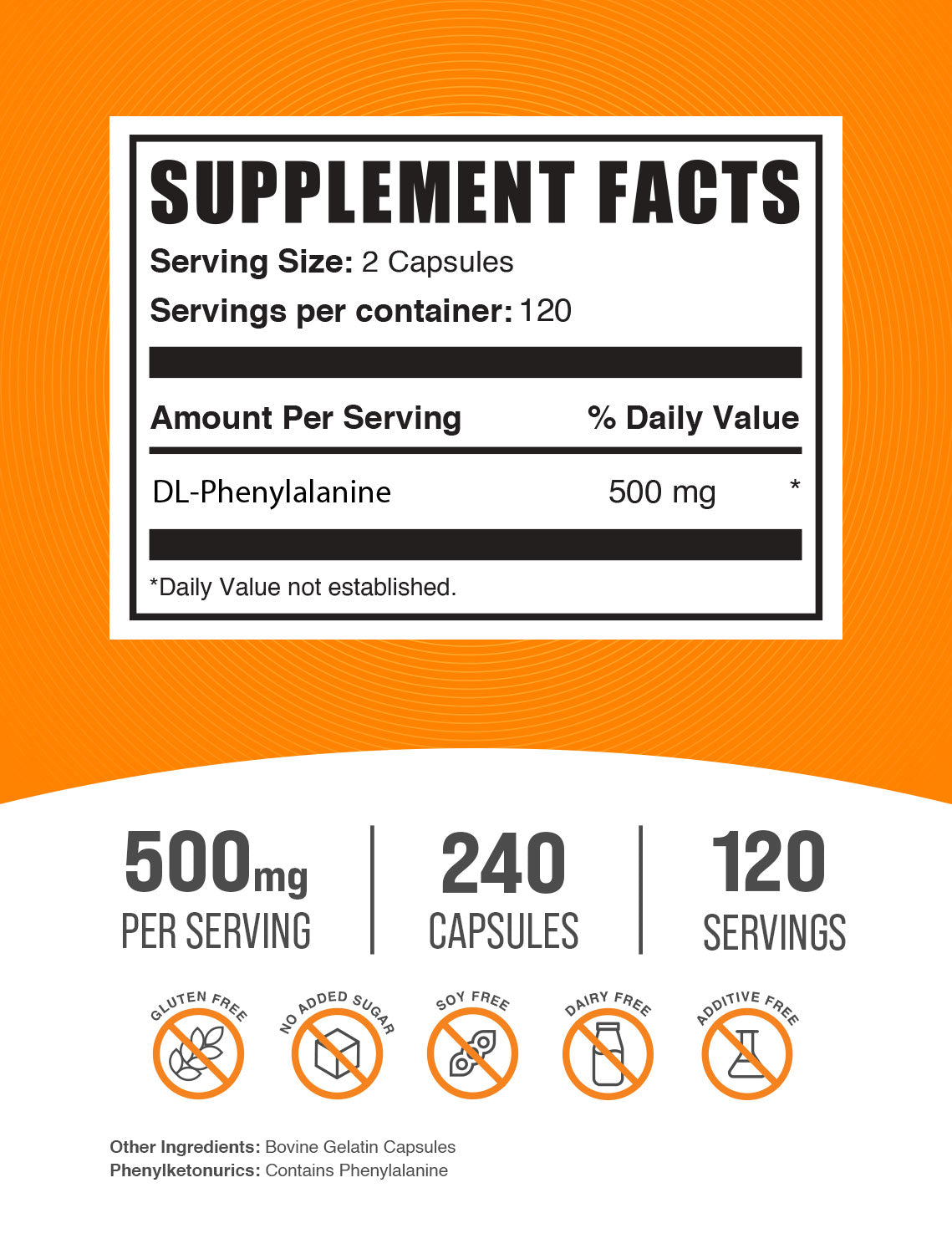 DL-Phenylalanine capsule label 240 ct