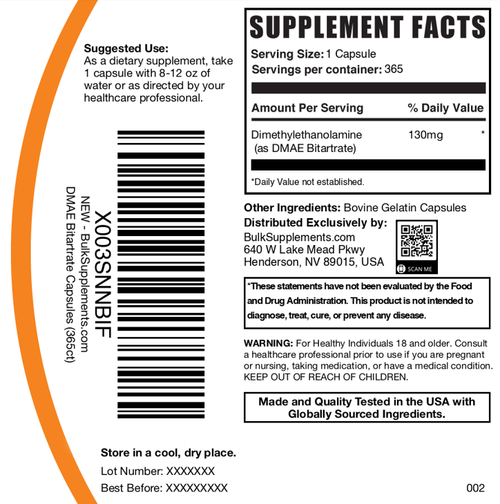 DMAE-Bitartrate Capsules 365ct 130mg Plain Label