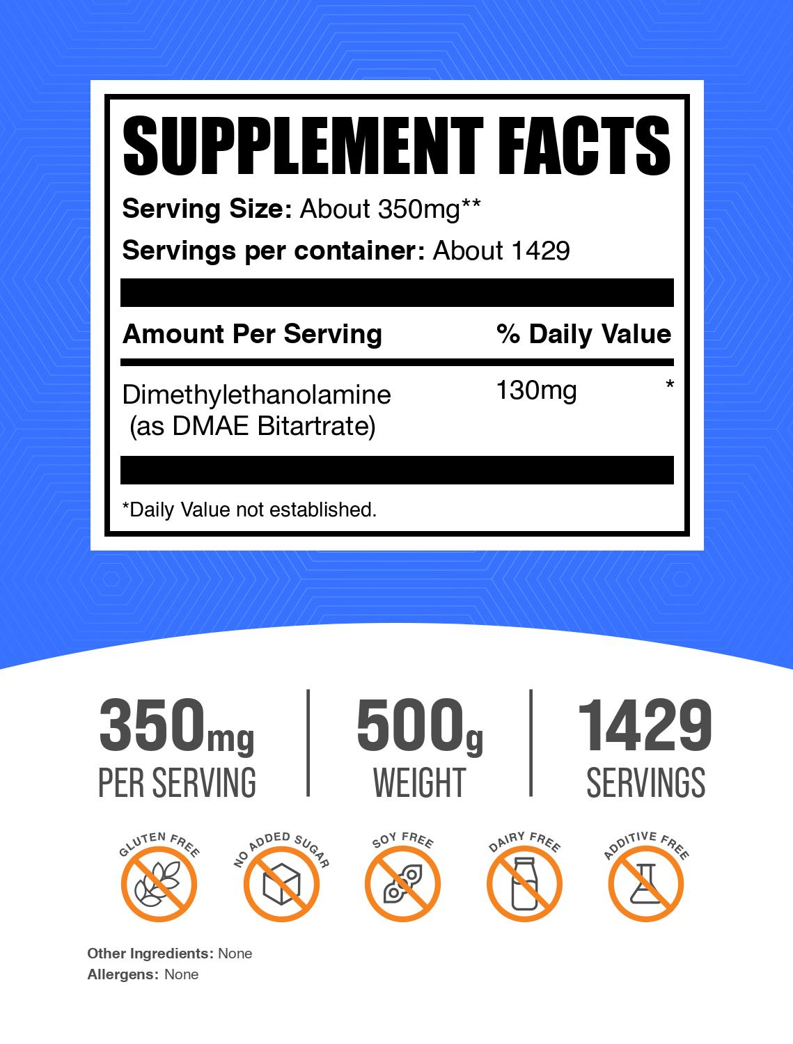 DMAE bitartrate powder label 500g