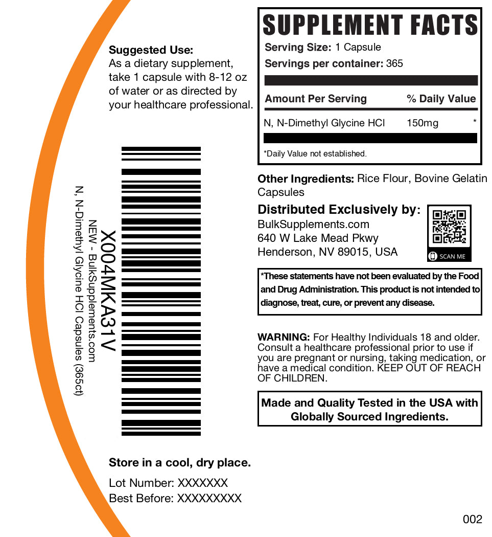 BulkSupplements.com DMG HCl 365 capsules label