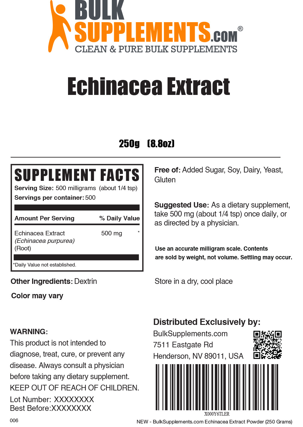 Echinacea Extract Powder label 250g