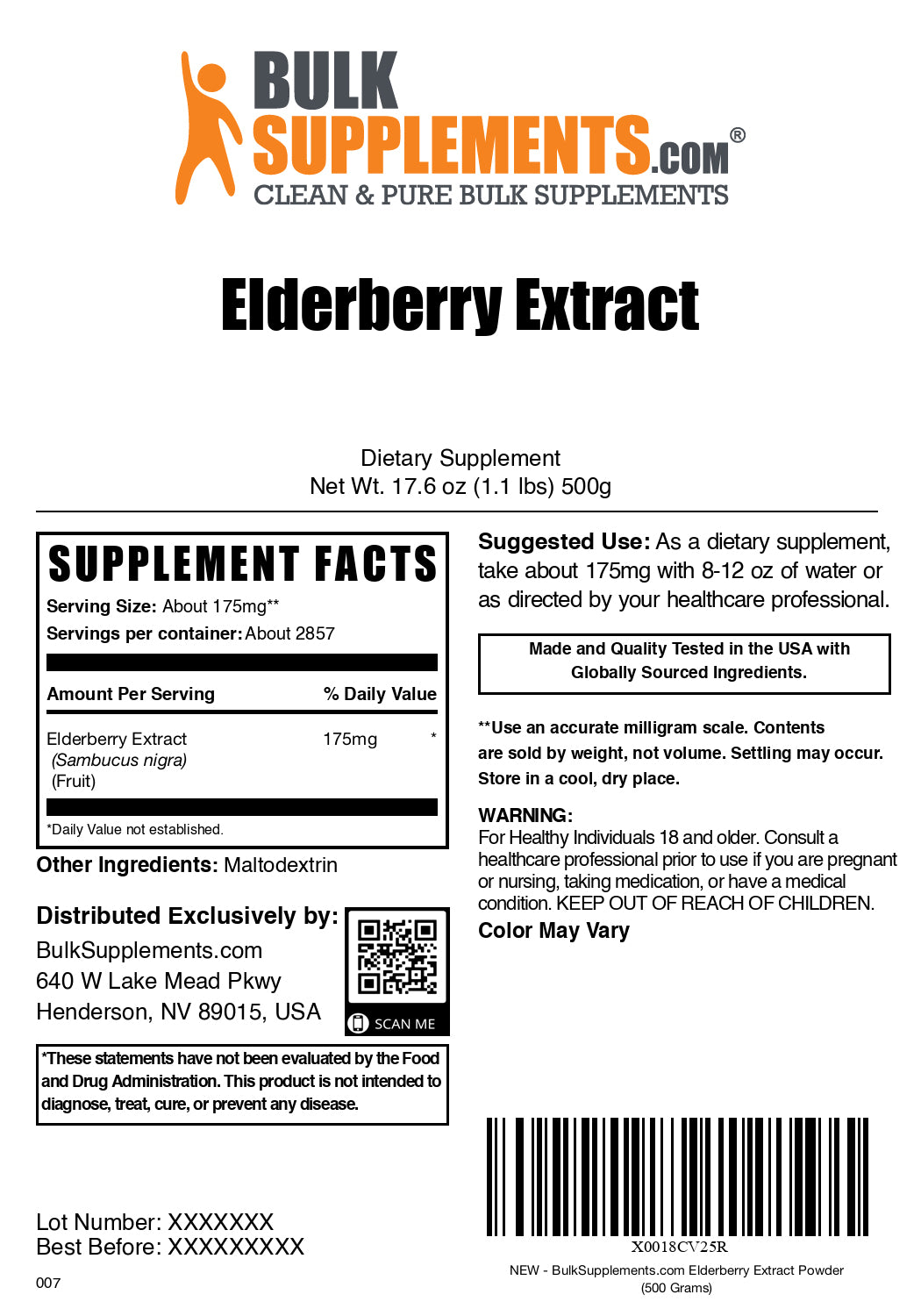 Elderberry extract powder label 500g