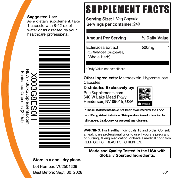 Echinacea-Extrakt-Kapseln, 240 Stk., neutrales Etikett
