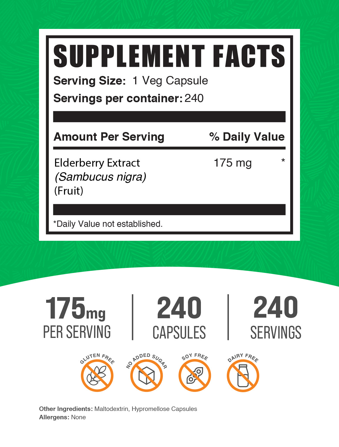 Elderberry Extract capsules 240 ct label image