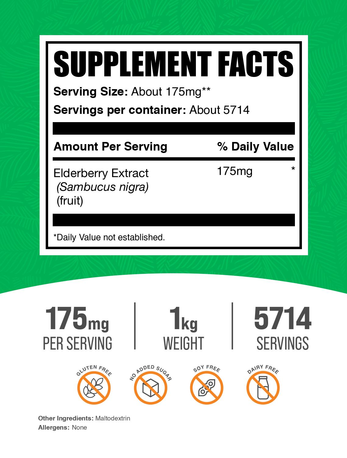Elderberry extract powder label 1kg
