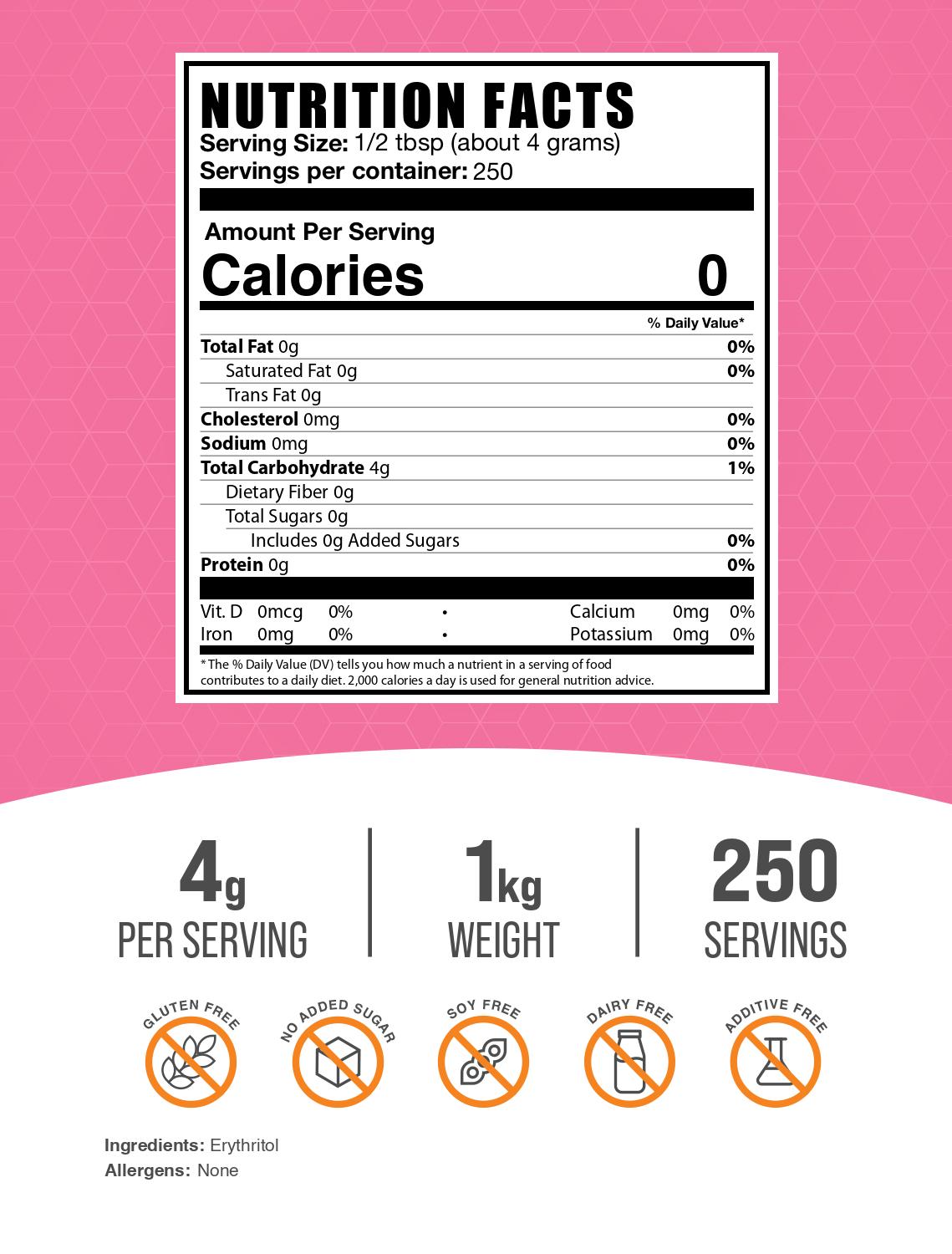 Erythritol powder label 1kg