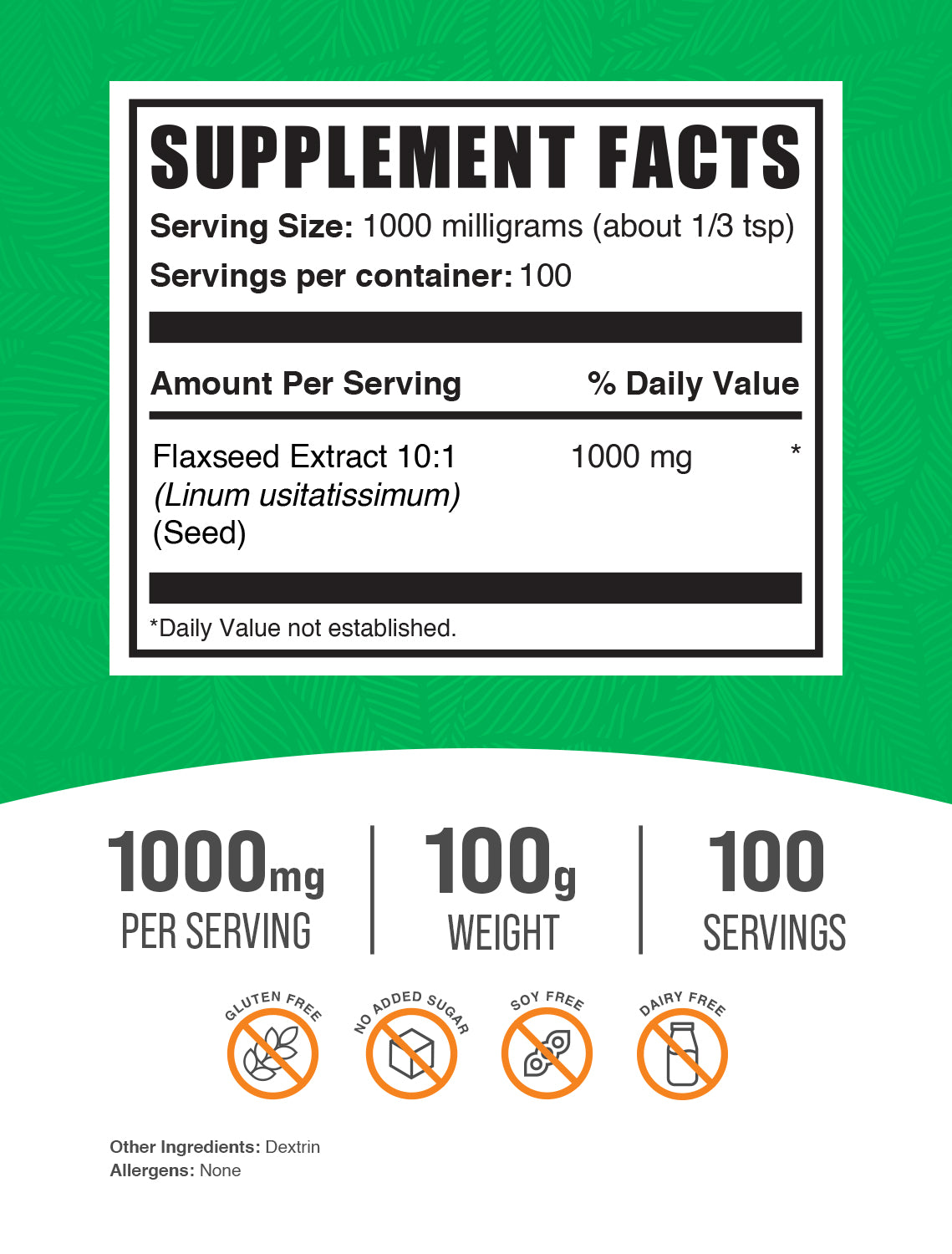 Flaxseed extract powder label 100g