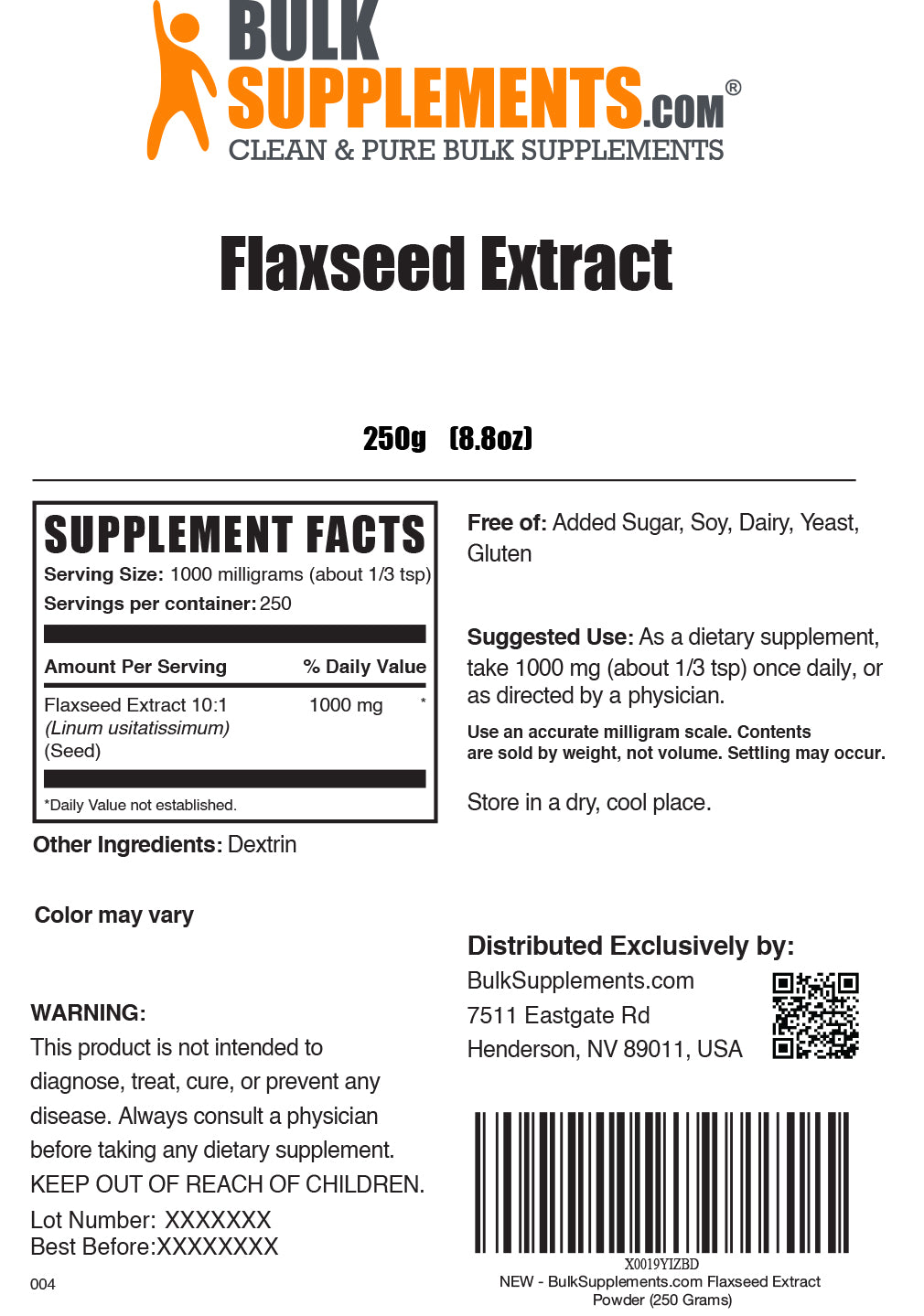 Flaxseed extract powder label 250g