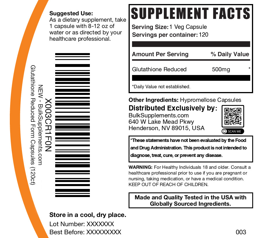 Glutathione reduced 120 capsules label