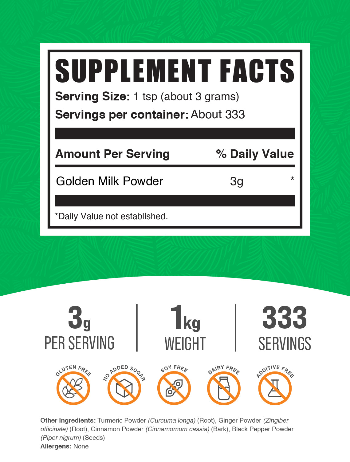 Golden milk powder label 1kg