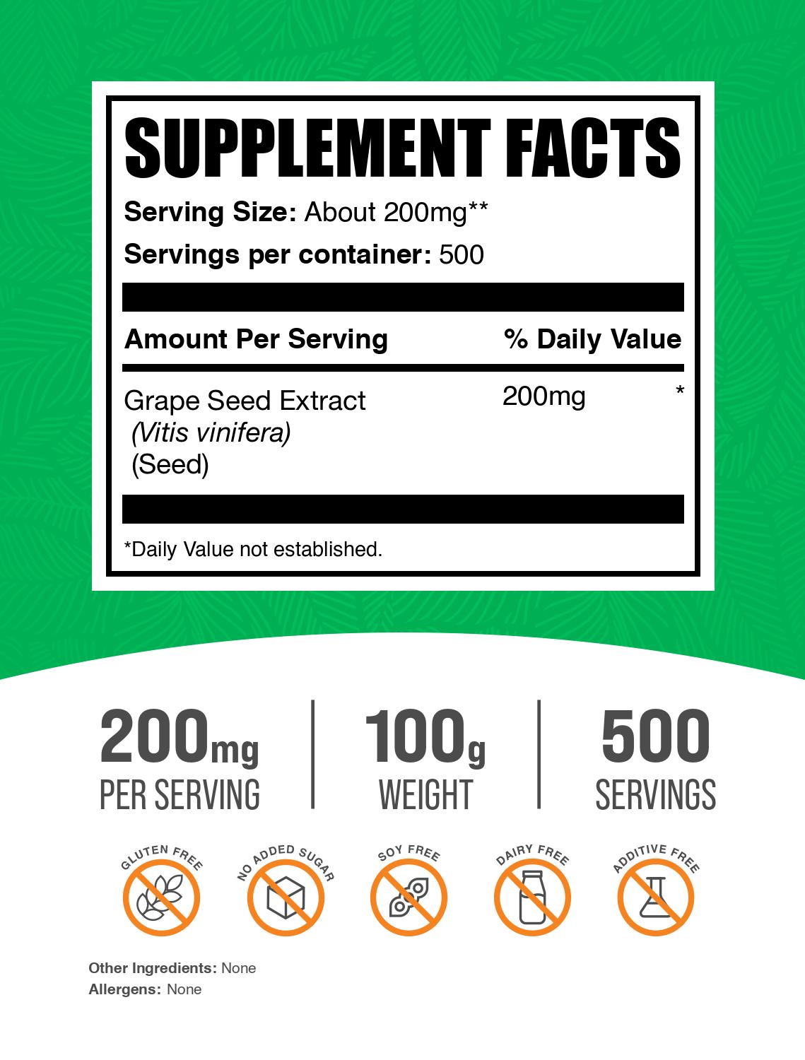 Grape seed extract powder label 100g