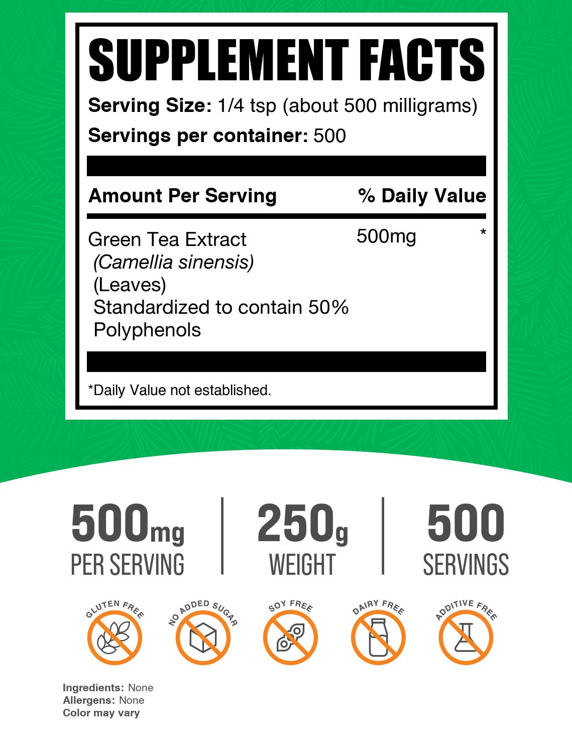Green Tea Extract 50 Polyphenols Powder 250g Label