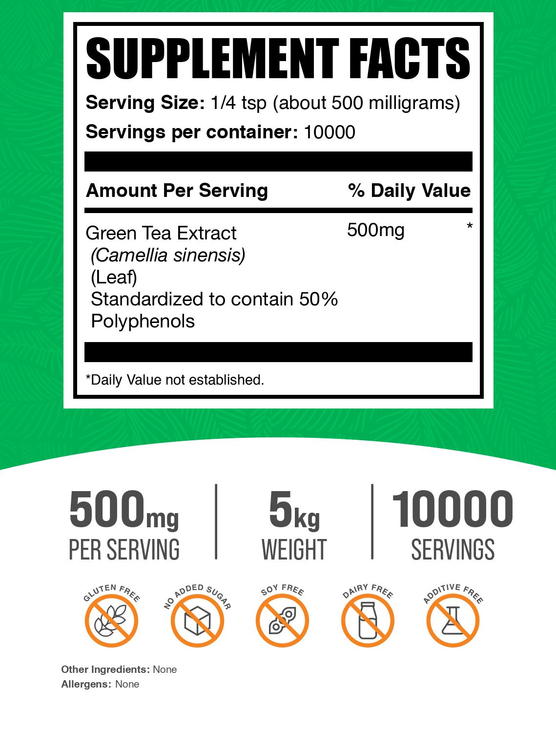 Green Tea Extract (50% Polyphenols) powder label 5kg