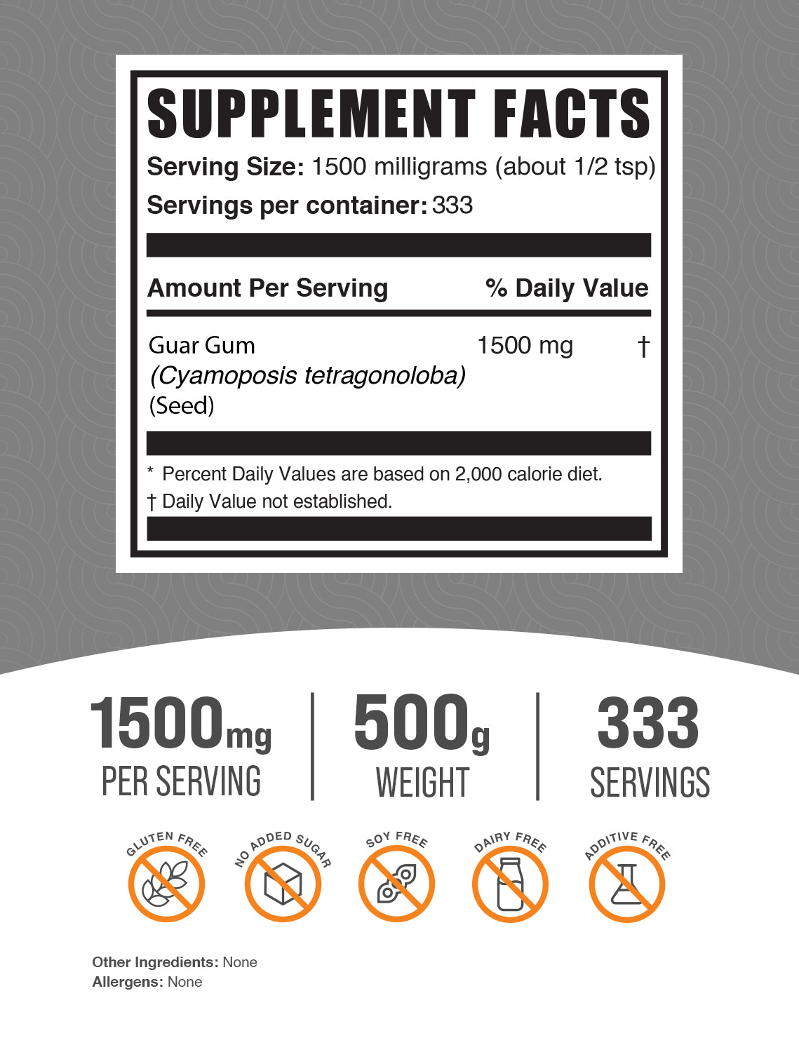 Guar gum powder label 500g