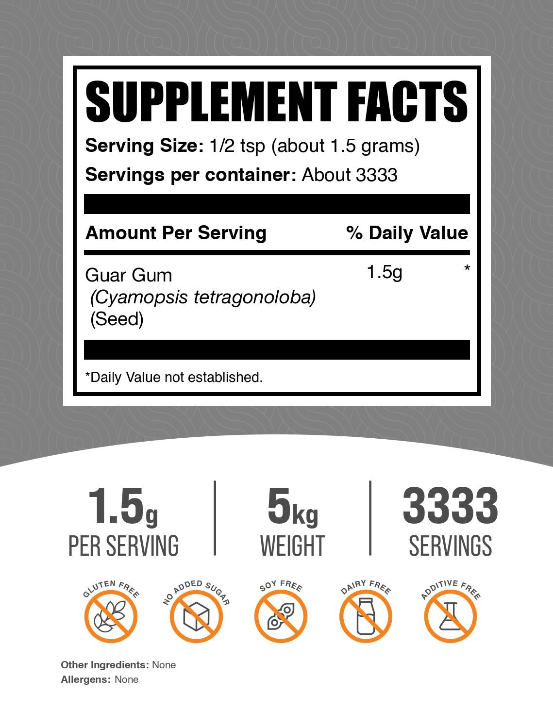 Guar gum powder label 5kg