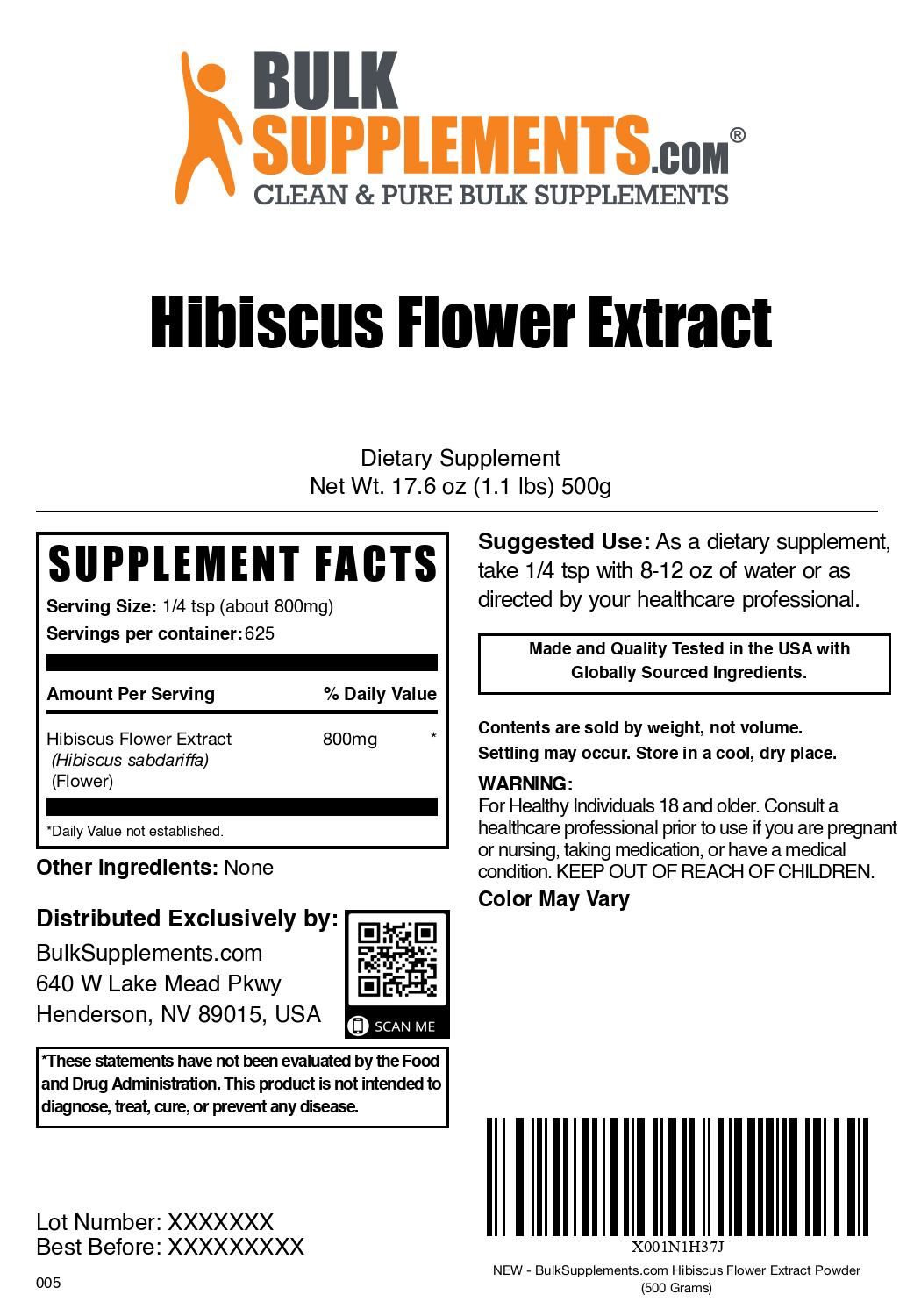 Hibiscus flower extract powder label 500g
