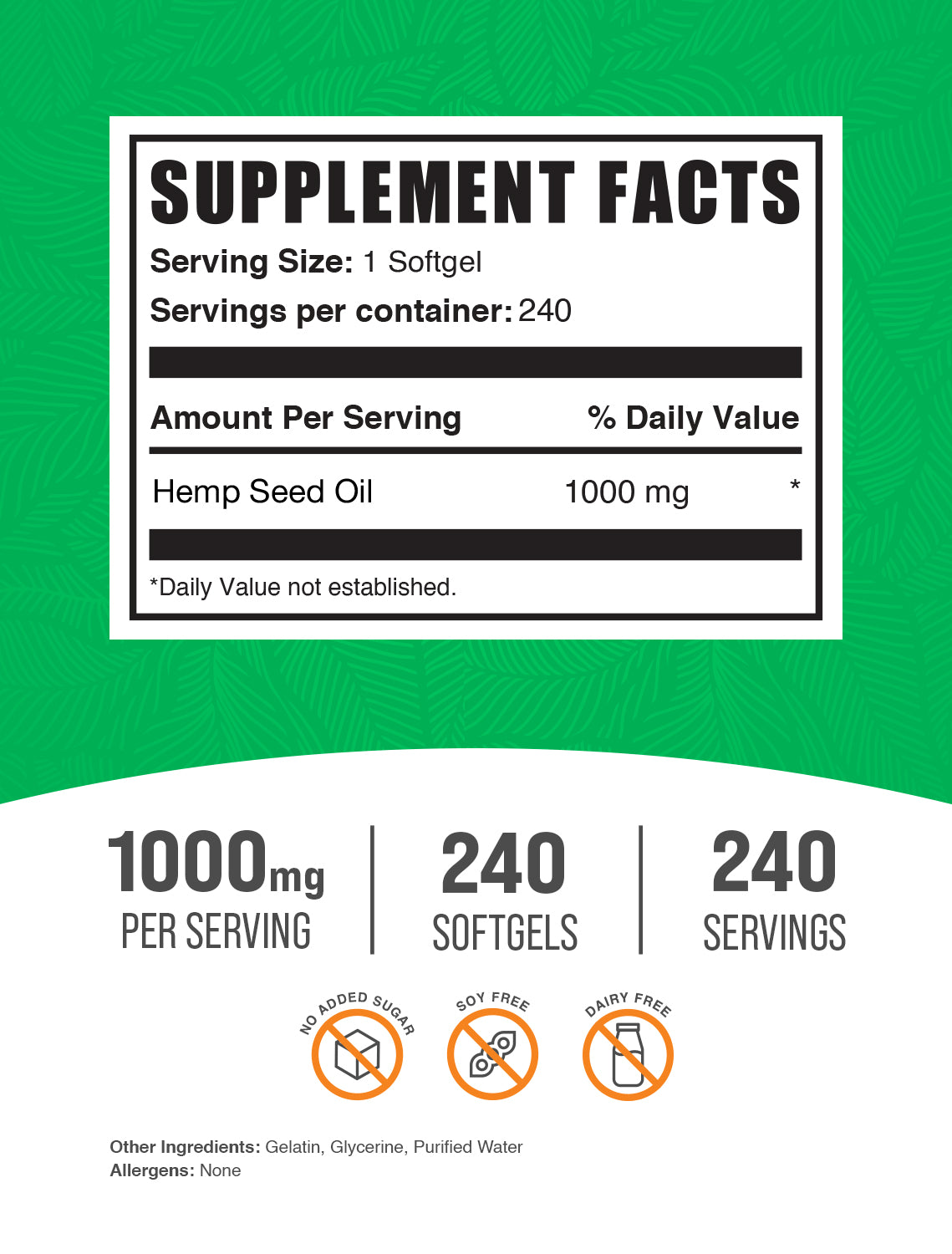 Hemp Seed Oil softgels 240ct label 