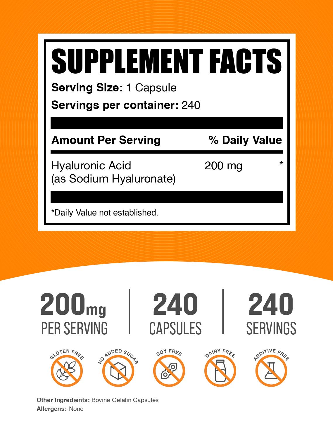 Hyaluronic acid capsules 240 ct label