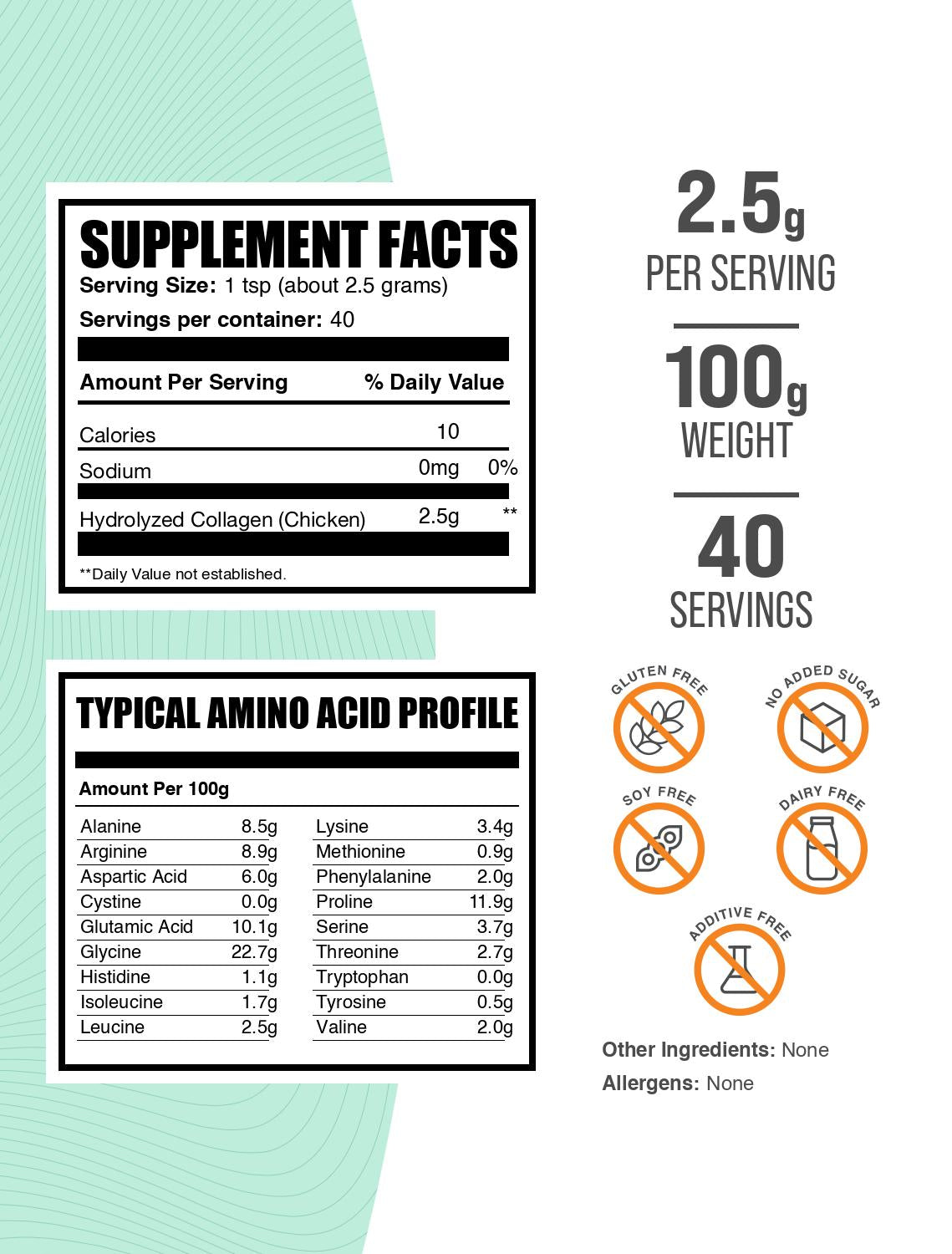 Chicken collagen powder label 100g