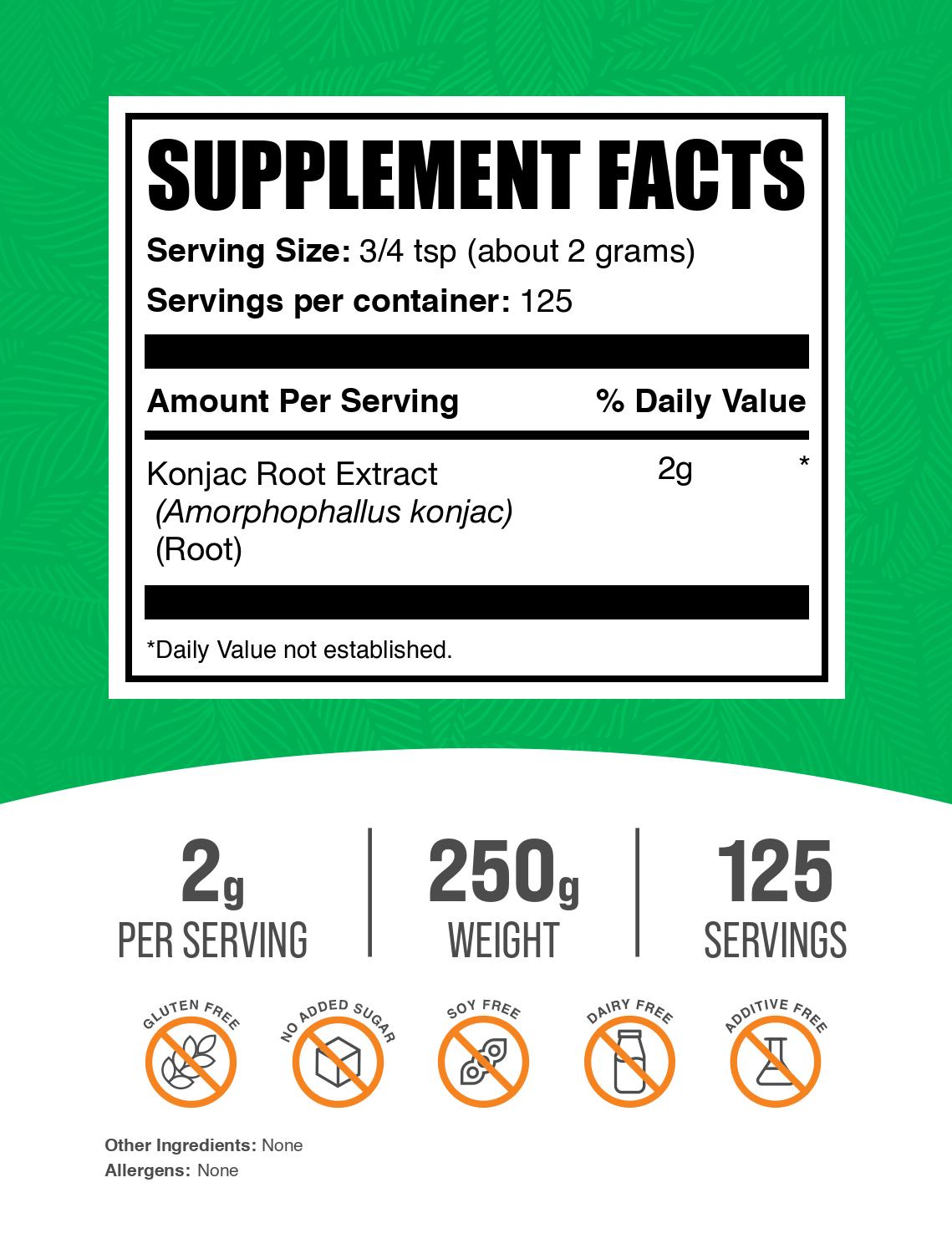 Glucomannan Extract (Konjac Root) powder label 250g