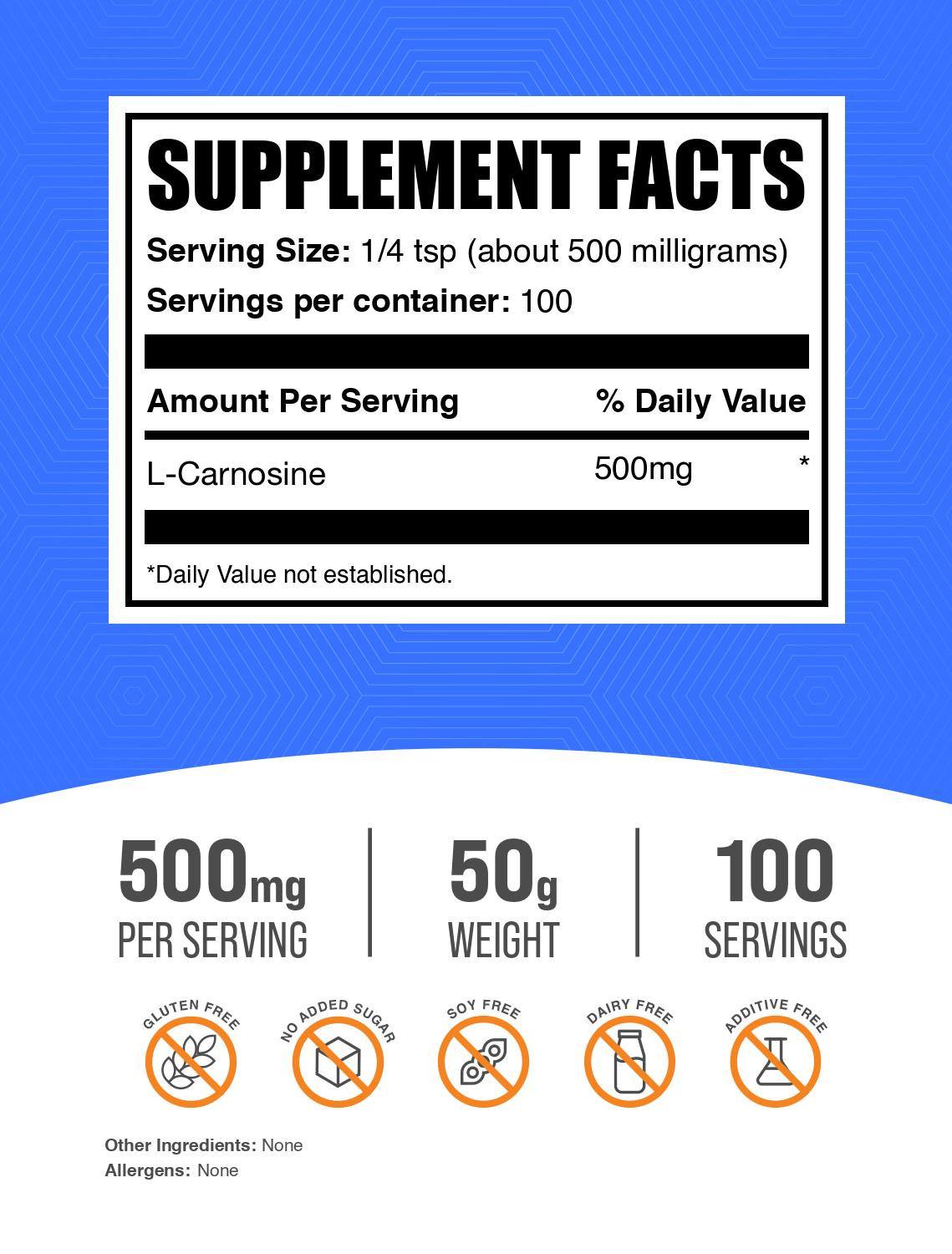 L-carnosine powder label 50g