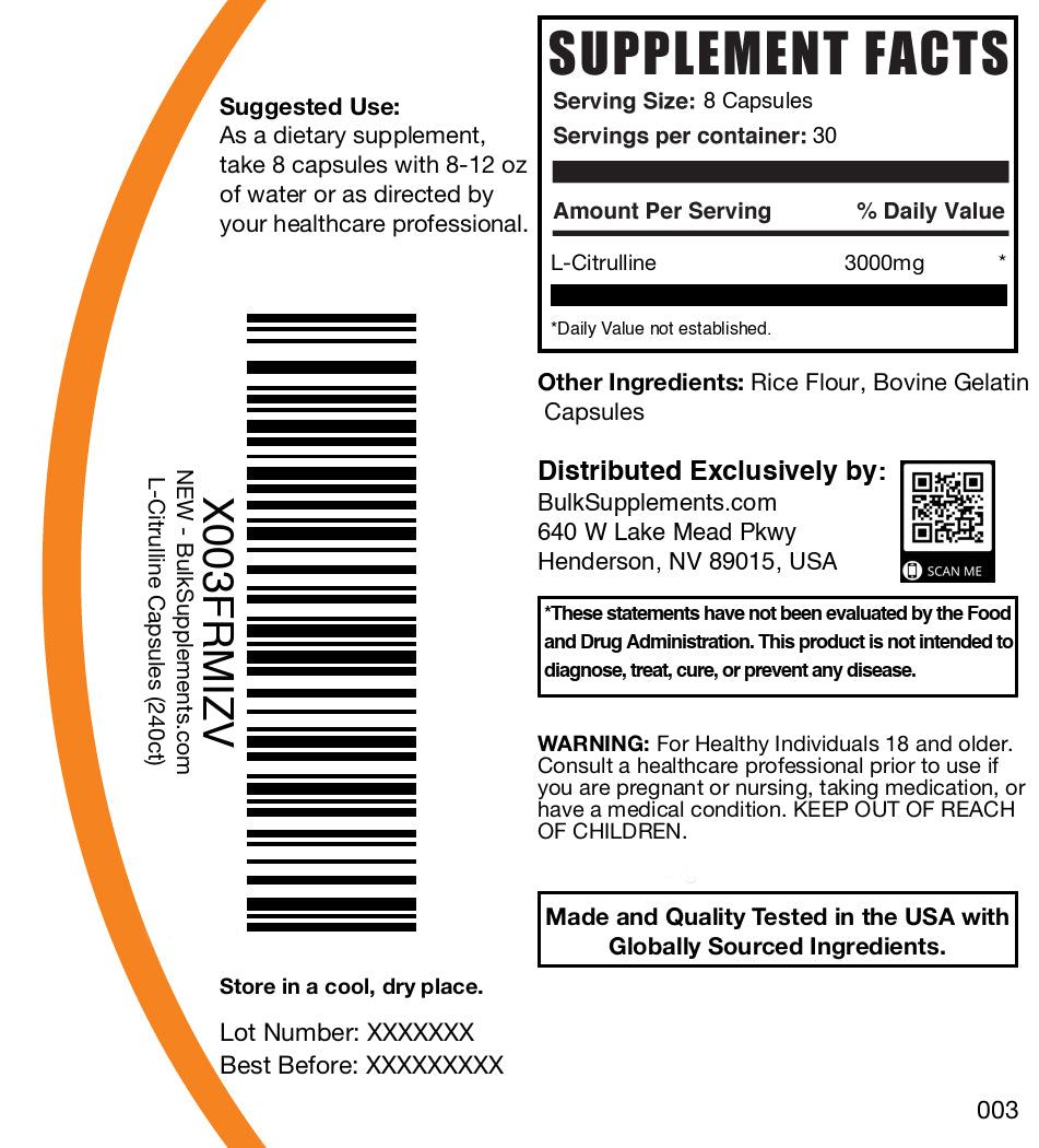 L-Citrulline 240 capsules label