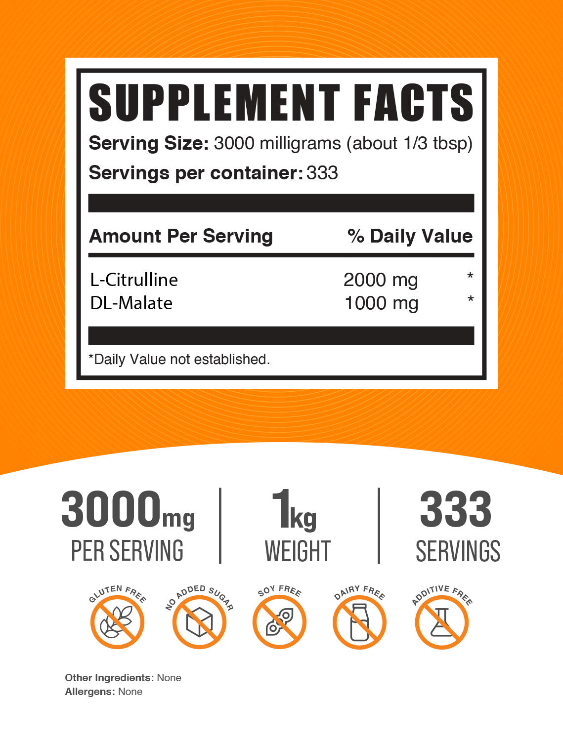 L-citrulline dl-malate 2:1 powder label 1kg