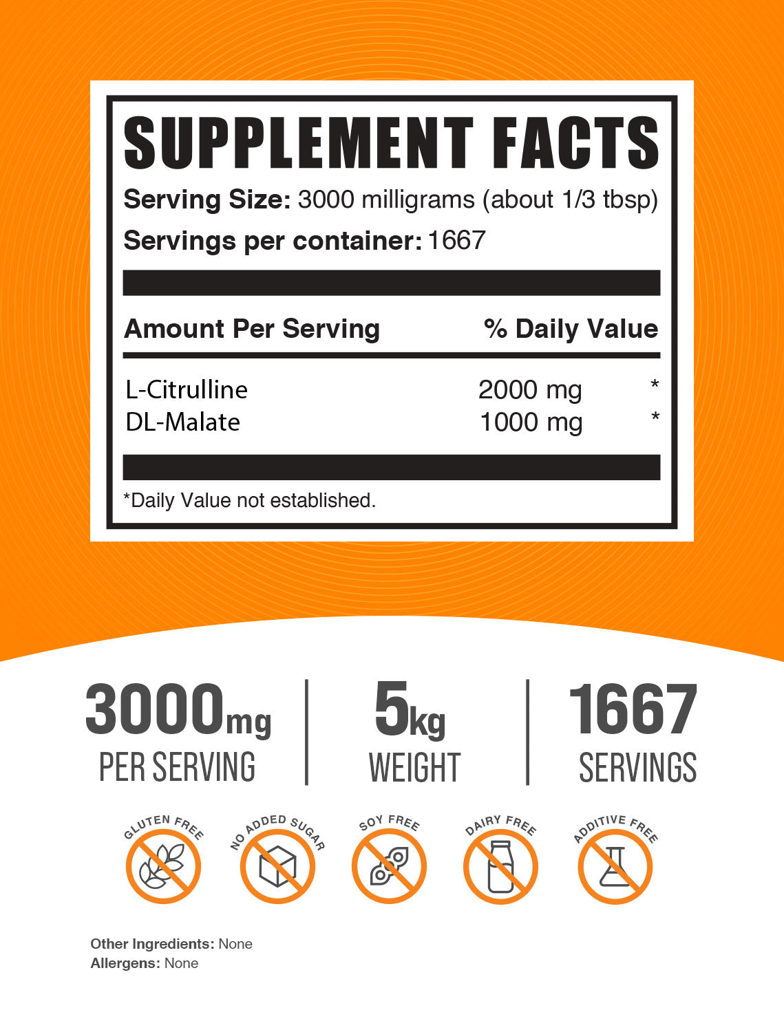 L-citrulline dl-malate 2:1 powder label 5kg
