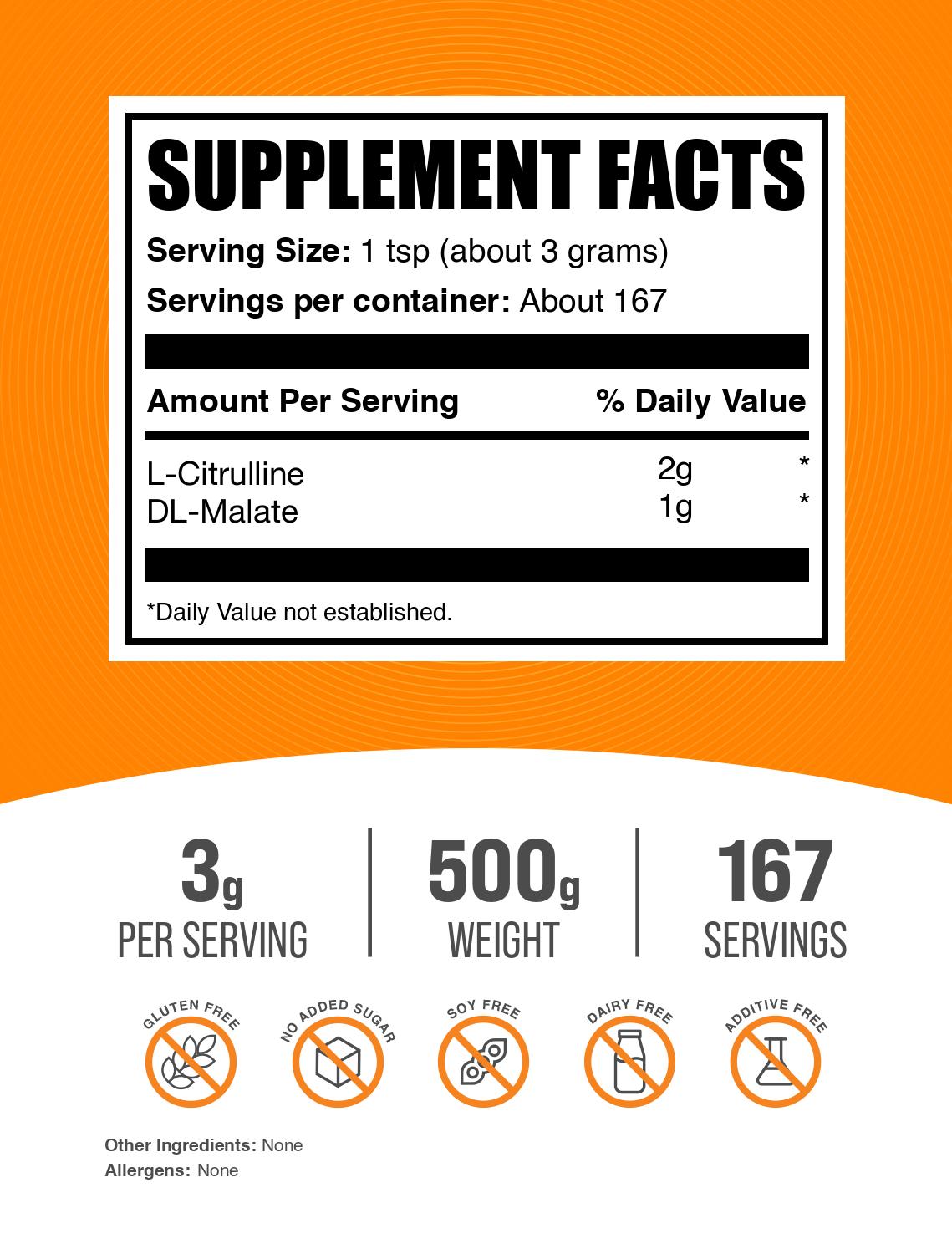 L-Citrulline DL-Malate 2:1 powder label 500g
