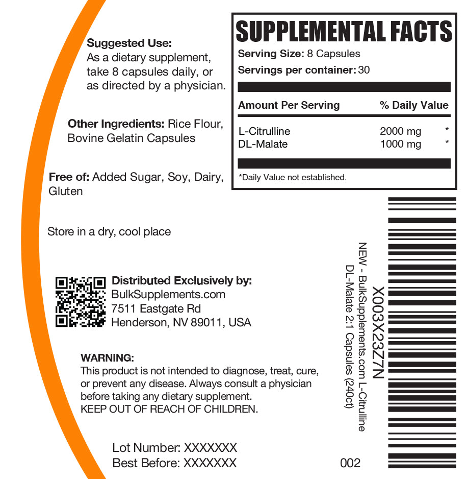 Label kapsul L-Citrulline DL-Malate 2:1 240 ct