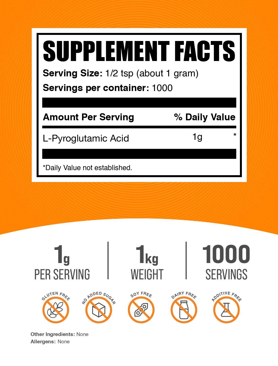 L-Pyroglutamic Acid powder label 1kg