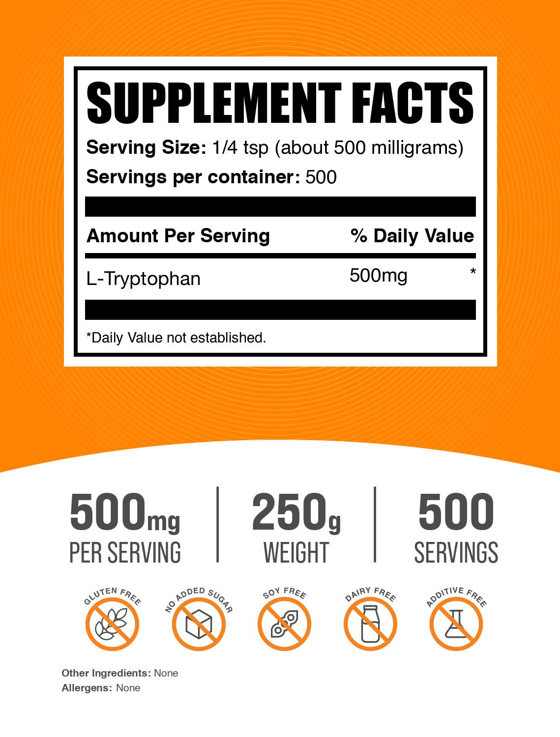 L-Tryptophan powder label 250g