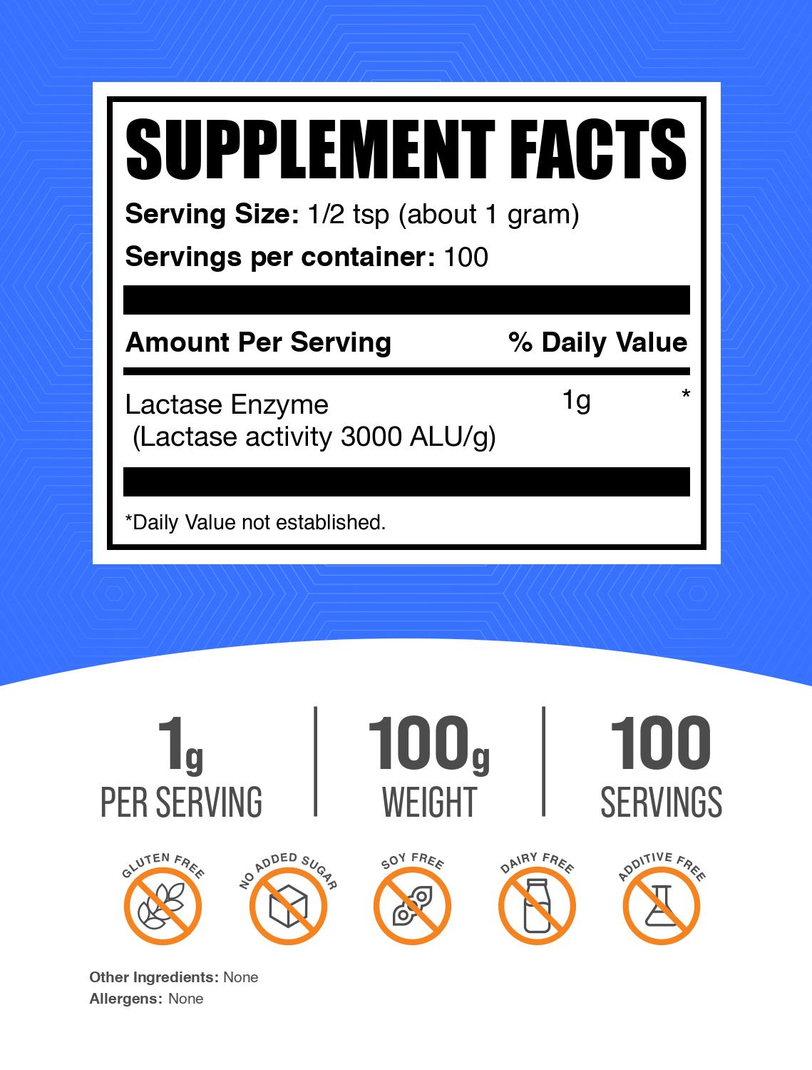 Lactase enzyme powder label 100g