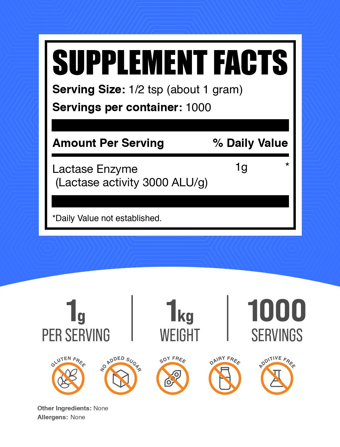 Lactase enzyme powder label 1kg