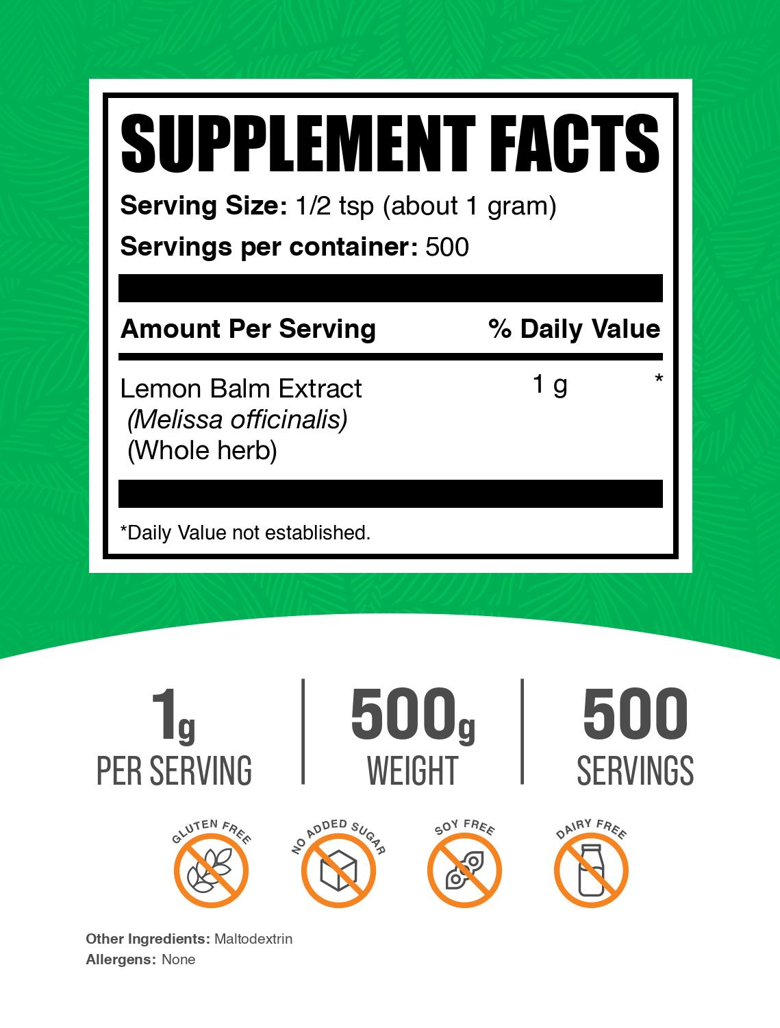 Lemon balm extract powder label 500g