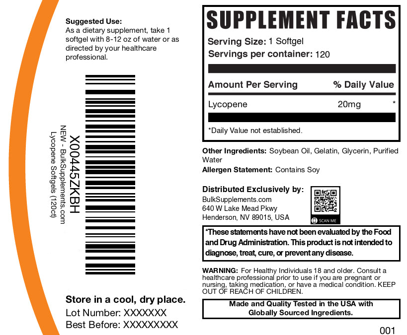 Lycopene 20mg 120 sottgels label